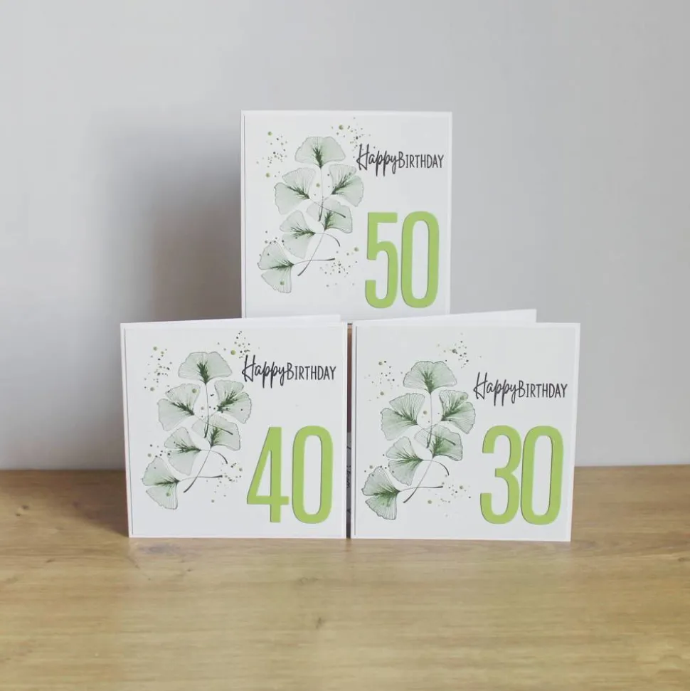 Geburtstagskarte für runde Geburtstage "Ginkgoblätter"