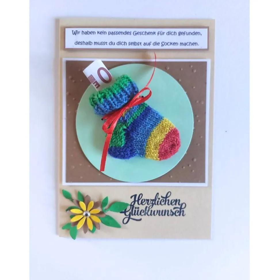 Geburtstagskarte, Geldgeschenk, Geldgeschenkkarte, Söckchenkarte, Geldsockenkarte