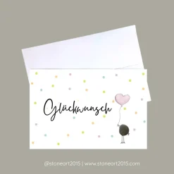Geburtstagskarte Glückwunsch Konfetti – Handgemachte Mini-Steinbild Karte mit Umschlag