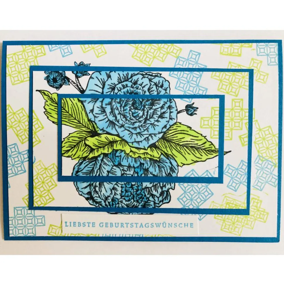 Geburtstagskarte Glückwunschkarte Handarbeit Blau/Grün/Weiß