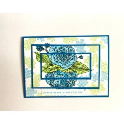 Geburtstagskarte Glückwunschkarte Handarbeit Blau/Grün/Weiß