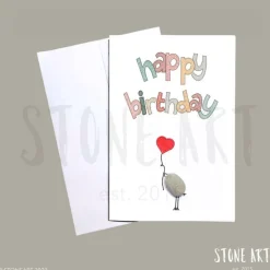 Geburtstagskarte „Happy Birthday“ – Handgefertigte Karte mit Mini-Kieselstein & Umschlag, einzigartig & natürlich