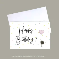 Geburtstagskarte HAPPY BIRTHDAY Konfetti - Mini Steinbild mit Umschlag