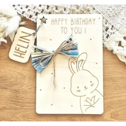 Geburtstagskarte Kind personalisiert Holz, Glückwunschkarte Namen Giraffe, Schlüsselanhänger Name