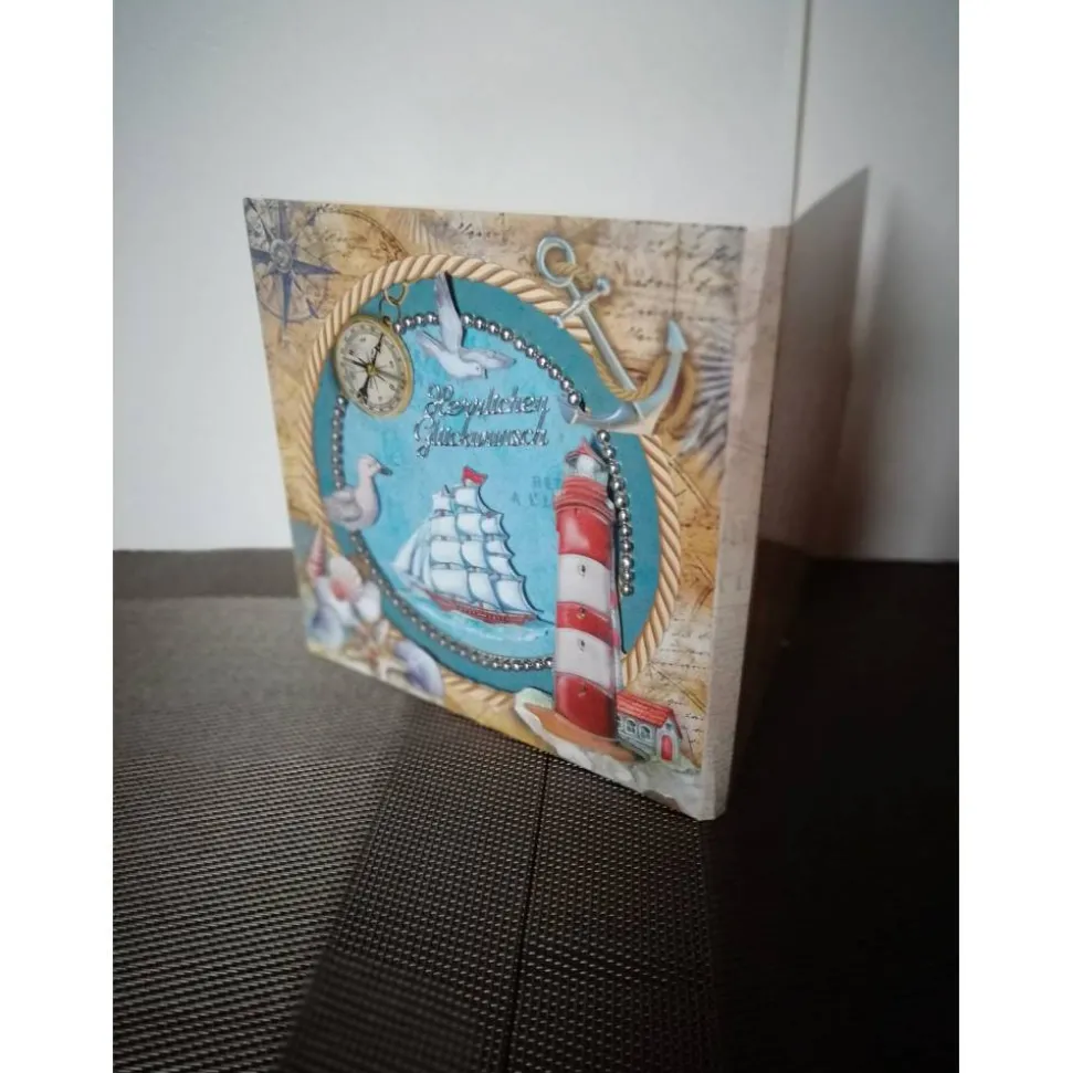 Geburtstagskarte maritim in Blau und Rot