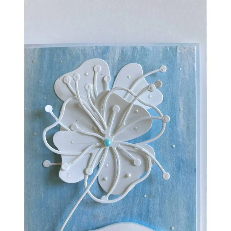 Geburtstagskarte mit Blumen Blau und hellblauen Perlen Handarbeit