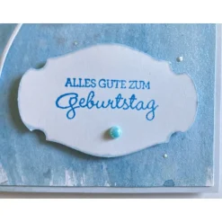 Geburtstagskarte mit Blumen Blau und hellblauen Perlen Handarbeit