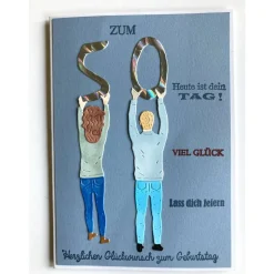 Geburtstagskarte mit Blumen Blau und hellblauen Perlen Handarbeit