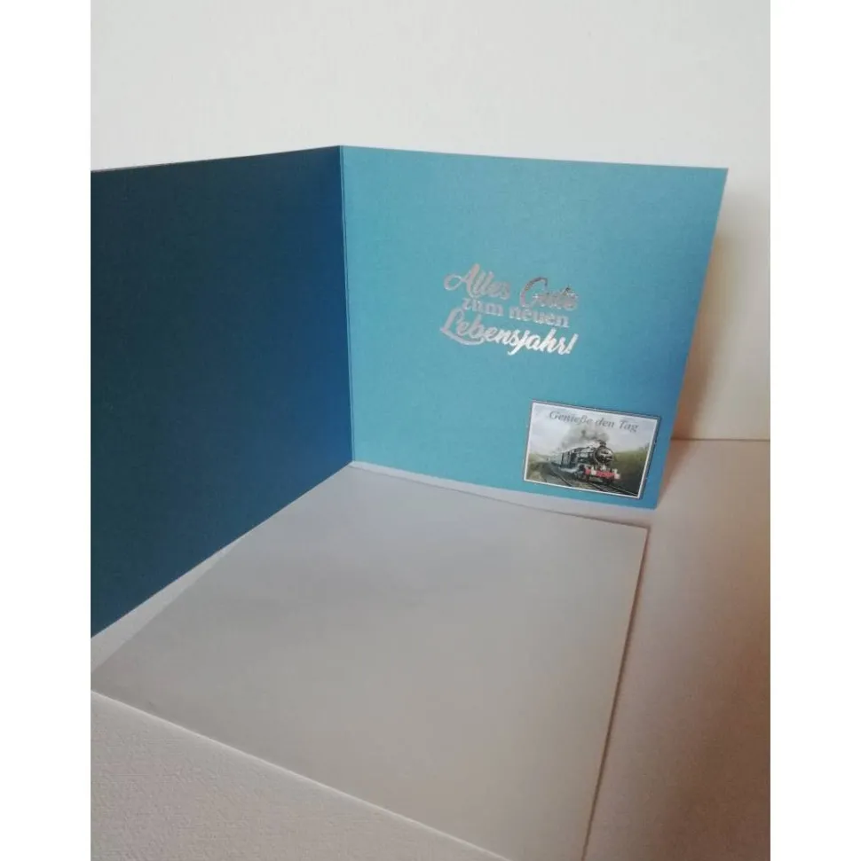 Geburtstagskarte mit einer Dampflokomotive für einen Mann