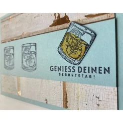 Geburtstagskarte mit Whiskey Gläsern Blau,Gold, Holzoptik