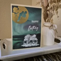 Geburtstagskarte Mond / Campingbus Geburtstagskarte / Geburtstag / Geburtstagskarte / Abenteuer Geburtstagskarte / Mond