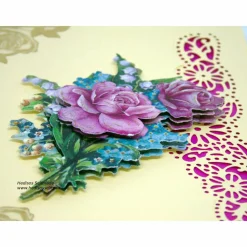 Geburtstagskarte Rosen und Maiglöckchen  3-D Handarbeit mit Spruch im Innenteil