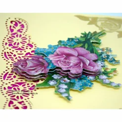 Geburtstagskarte Rosen und Maiglöckchen  3-D Handarbeit mit Spruch im Innenteil