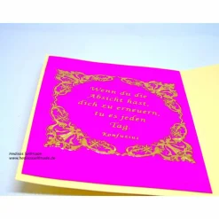 Geburtstagskarte Rosen und Maiglöckchen  3-D Handarbeit mit Spruch im Innenteil