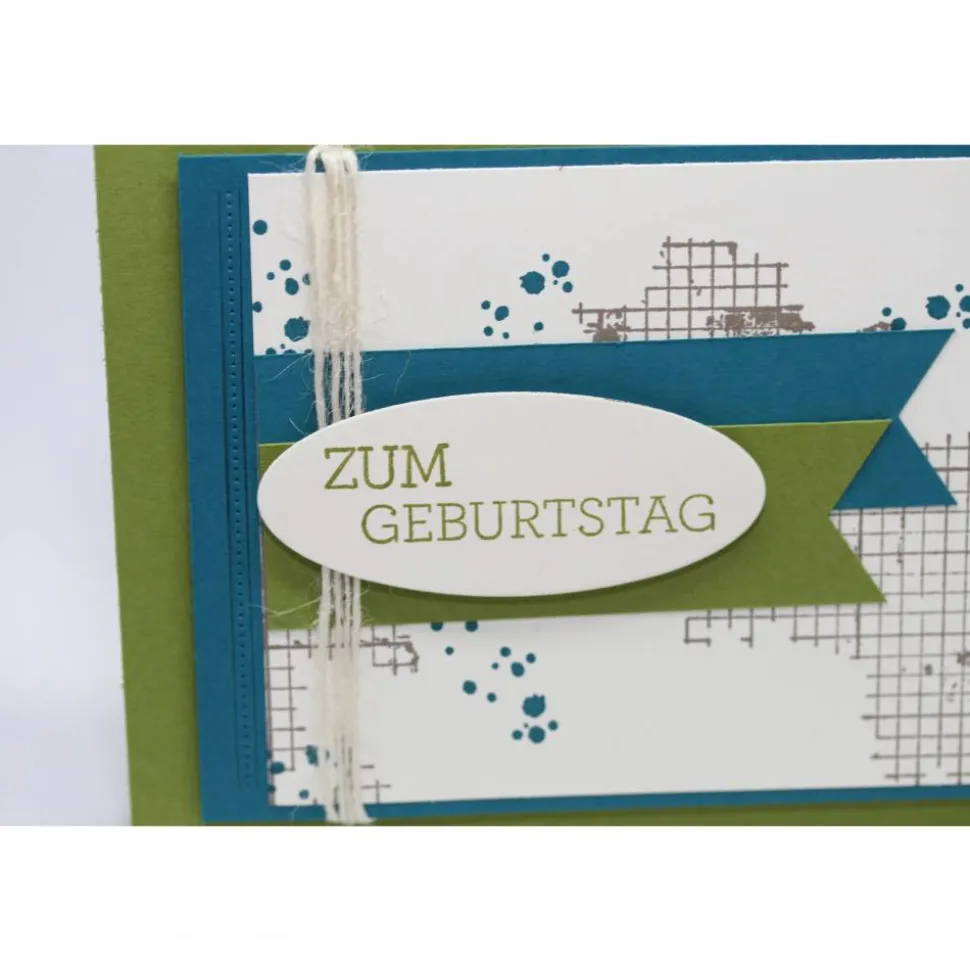 Geburtstagskarte rustikal in grün, blau und creme