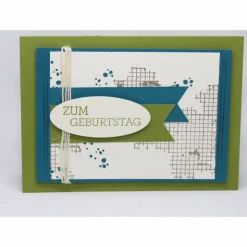 Geburtstagskarte rustikal in grün, blau und creme