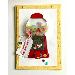 Geburtstagskarte Schüttelkarte 3D Plastikkuppel - Kaugummiautomat & Kugeln Handarbeit UNIKAT