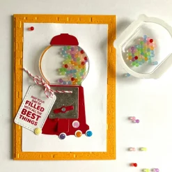 Geburtstagskarte Schüttelkarte 3D Plastikkuppel - Kaugummiautomat & Kugeln Handarbeit UNIKAT