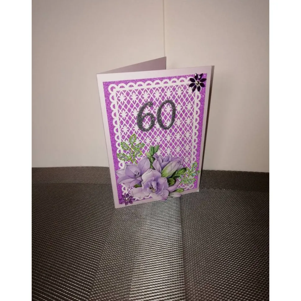Geburtstagskarte zum 60 für eine Frau in lila