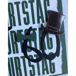 Geburtstagskarte zum 60. mit Zylinder, Spazierstock, Uhr, Fliege, Handgefertigt