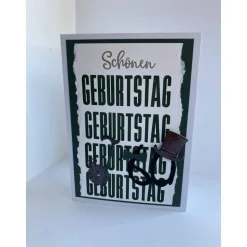 Geburtstagskarte zum 60. mit Zylinder, Spazierstock, Uhr, Fliege, Handgefertigt