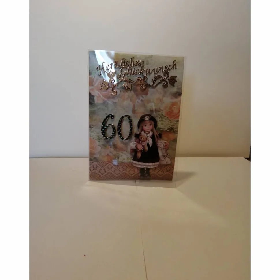 Geburtstagskarte zum 60.ten für eine Frau, Püppchen, Vintage, Braun, Bronze