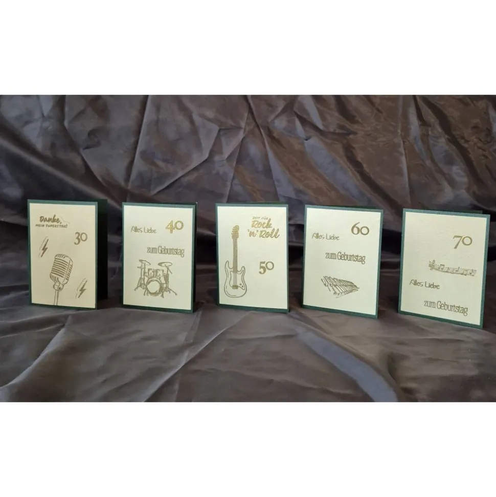 Geburtstagskarten / runde Geburtstage / musikalische Designs / herzliche Glückwünsche / Gold