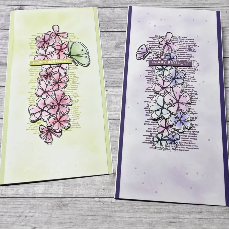 Geburtstagskarten im Aquarell - Look „Happy Birthday“ Grußkarten Glückwunschkarte Karte Frauen Blumen lila grün Handmade