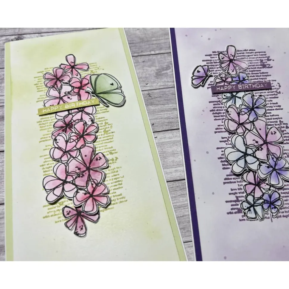 Geburtstagskarten im Aquarell - Look „Happy Birthday“ Grußkarten Glückwunschkarte Karte Frauen Blumen lila grün Handmade