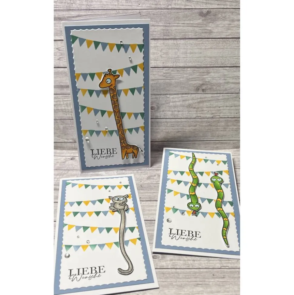 Geburtstagskarten mit Tiere „Liebe Wünsche“, Kindergeburtstag, Giraffe, Schlangen, oder zu anderen Anlässen, Handarbeit