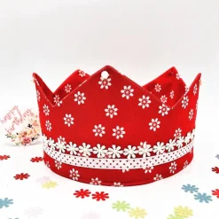 Geburtstagskrone für Kinder , Krone, rot, geblümt, größenverstellbar