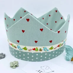 Geburtstagskrone für Kinder mint, größenverstellbar, Baumwolle, Klettverschluss
