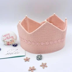 Geburtstagskrone Kinder rosa – Größenverstellbare Krone aus Stoff für Mädchen