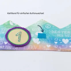 Geburtstagskrone mit Zahlen, Kindergeburtstag Krone, verstellbare Stoffkrone, Superkind Motiv Krone