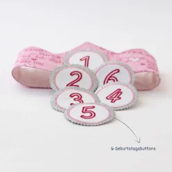 Geburtstagskrone mit Zahlen, Krone für Kindergeburtstag, Partykrone Farbe Beere, Babys erster Geburtstag
