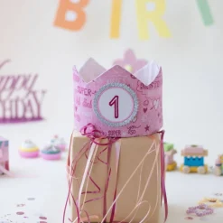 Geburtstagskrone mit Zahlen, Krone für Kindergeburtstag, Partykrone Farbe Beere, Babys erster Geburtstag
