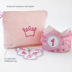 Geburtstagskrone mit Zahlen, Krone für Kindergeburtstag, Partykrone Farbe Beere, Babys erster Geburtstag