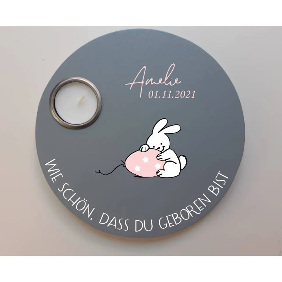 Geburtstagslicht | Geburtstagsbrett grau / Hase