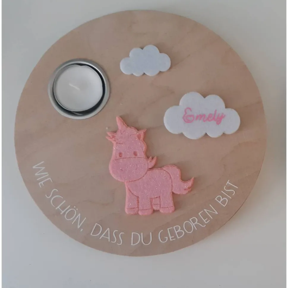 Geburtstagslicht | Geburtstagsbrett / Einhorn | Geschenk zur Geburt, Taufe, Geburtstag