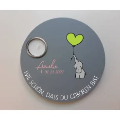 Geburtstagslicht | Geburtstagsbrett grau / Elefant