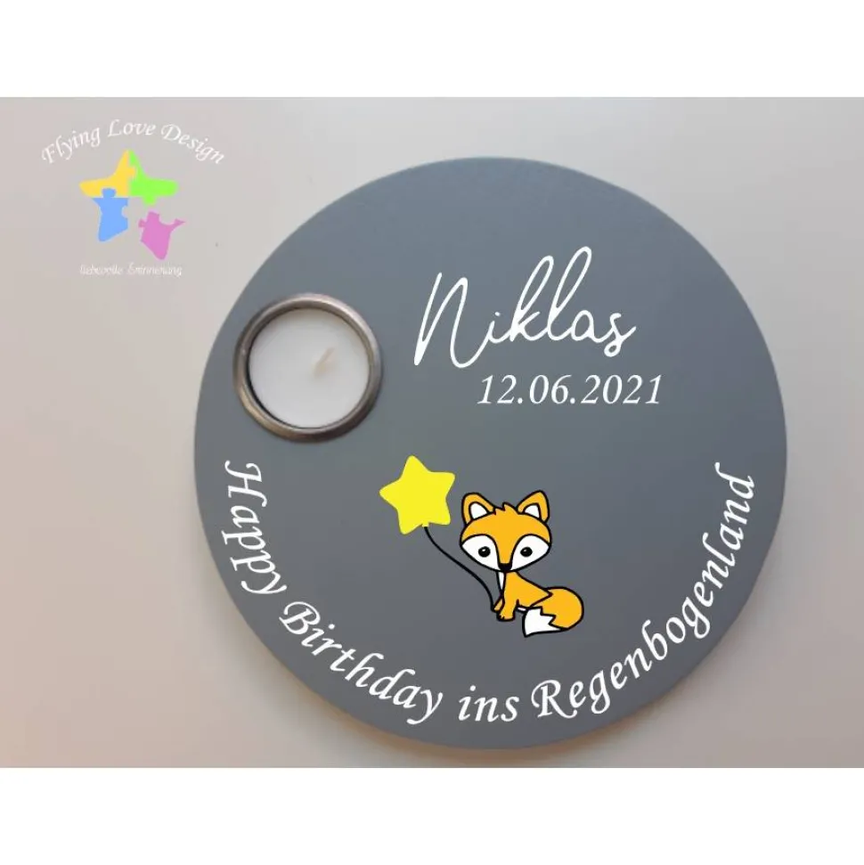 Geburtstagslicht/ Sternengeburtstag in grau mit Fuchs | Sternenkind