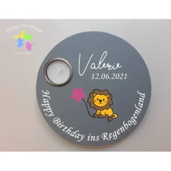 Geburtstagslicht/ Sternengeburtstag in grau mit Löwe | Sternenkind