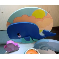 Geburtstagsteller - Motiv: Wal - mit Kind - Holz - handbemalt - Geburtstag - Kerzenhalter - Deko - mit Namen