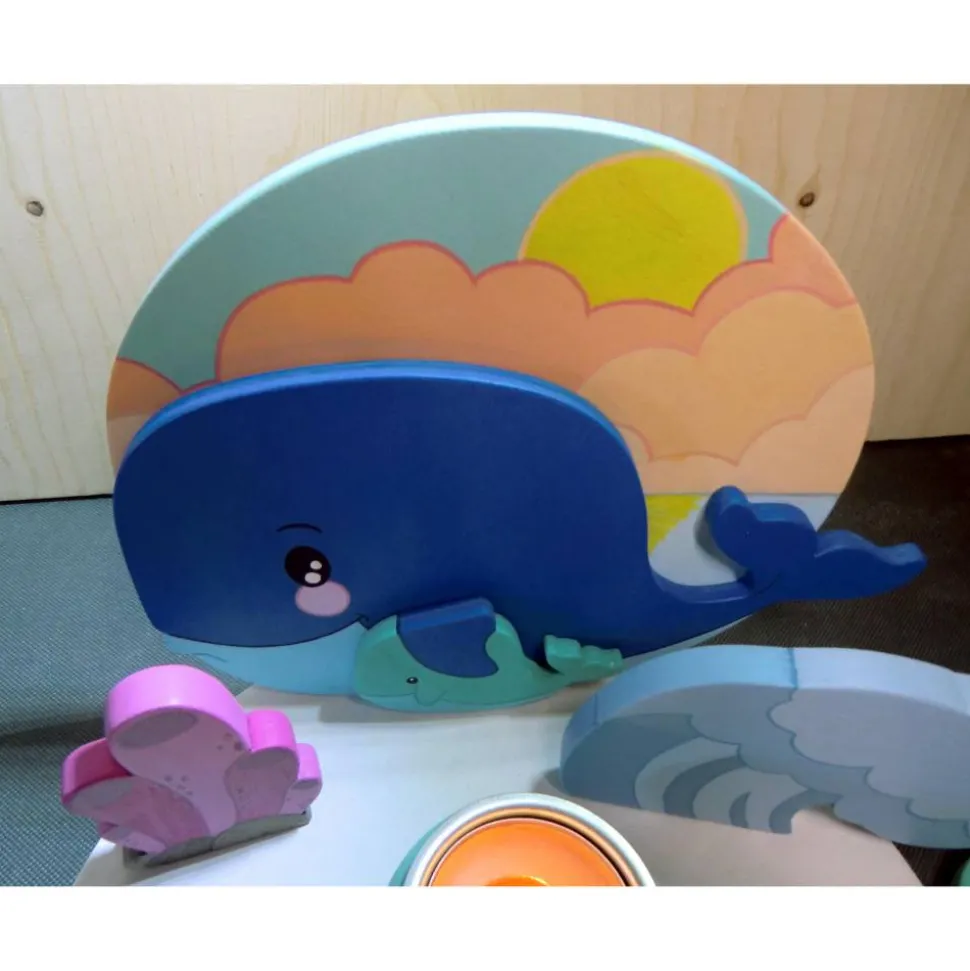 Geburtstagsteller - Motiv: Wal - mit Kind - Holz - handbemalt - Geburtstag - Kerzenhalter - Deko - mit Namen