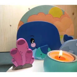 Geburtstagsteller - Motiv: Wal - mit Kind - Holz - handbemalt - Geburtstag - Kerzenhalter - Deko - mit Namen