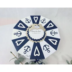 Geburtstagstorte Torte MARITIM mit Herzen & Anker - Dunkelblau-Weiß-Natur Geldgeschenk