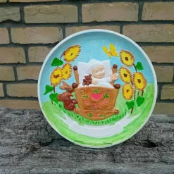 Geburtsteller Geburtstafel Wiege aus Gips, handbemalt, Geschenk zur Geburt oder Taufe