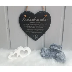 Gedenkherz aus Schiefer „Seelenhund“ – Erinnerung an den treuen Hund & Geschenk für Tierfreunde "