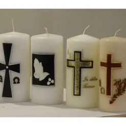 Gedenkkerze in bisquit mit Alpha/Omega braun/gold verziert, Trauerkerze, Trauerkerze personalisiert, Kerze zum Gedenken