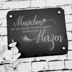Gedenkplatte für Grab | Steinplatte mit Gravur | Stein für Grabschmuck | Grabdekoration aus Naturstein | In liebevoller